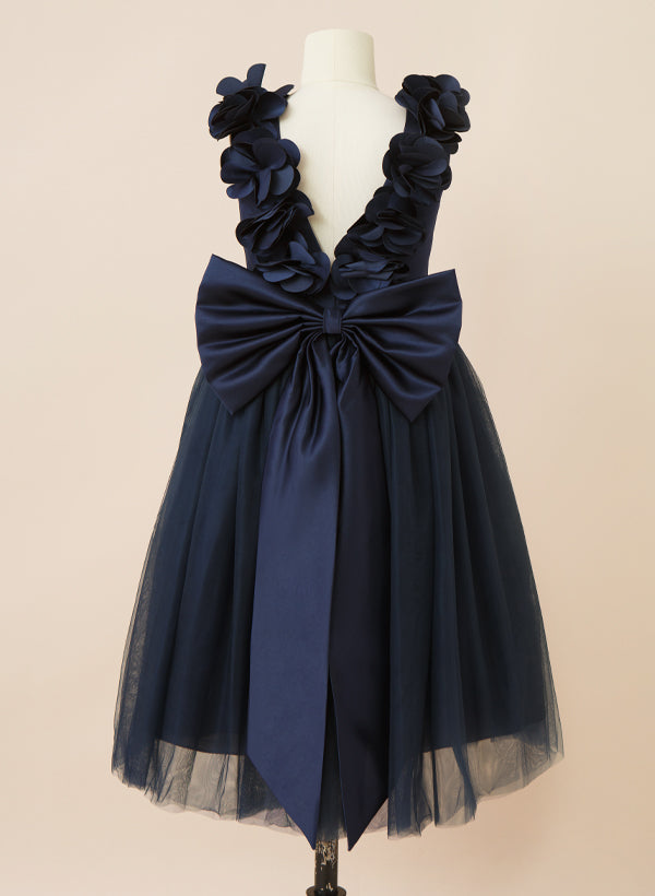 A-Line/Princess Scoop Flower Girl Dresses With Bow Blush