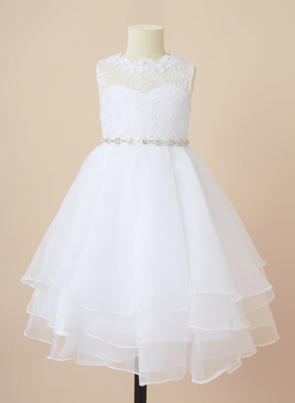 Ball Gown Scoop Flower Girl Dresses With Sash Ivory