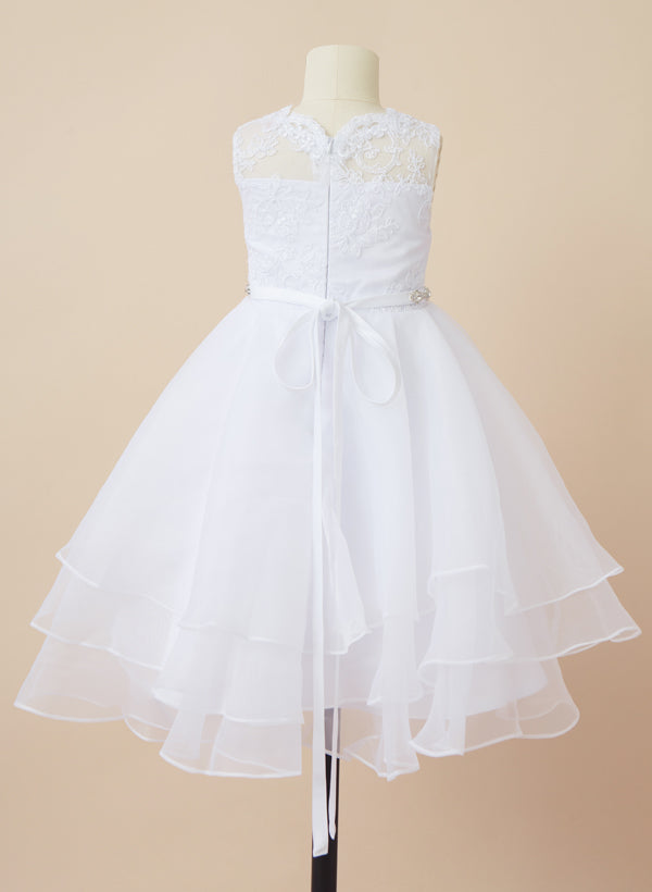 Ball Gown Scoop Flower Girl Dresses With Sash Blush