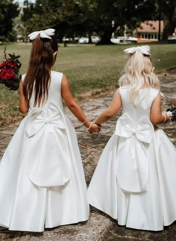 A-Line/Princess Scoop Flower Girl Dresses With Bowknot Ivory