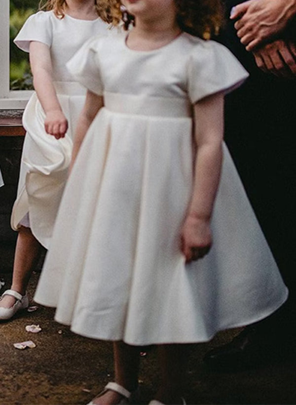 A-Line/Princess Scoop Flower Girl Dresses With Bowknot Peach
