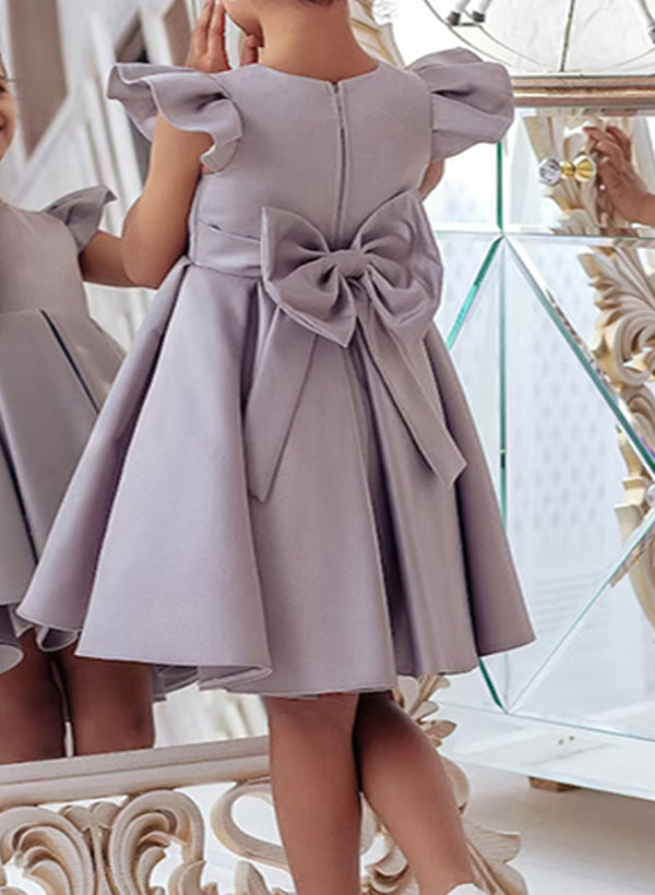 A-Line/Princess Scoop Flower Girl Dresses With Bowknot Blush