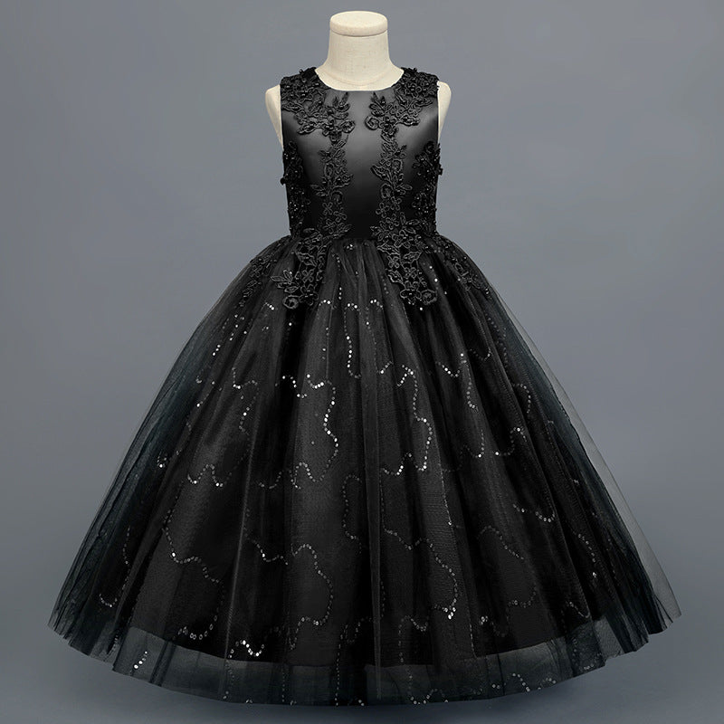 A-Line/Princess Scoop Neck Sleeveless Tulle Flower Girl Dress with Lace Appliques & Ruffles Black