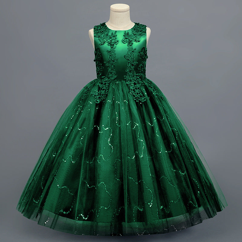 A-Line/Princess Scoop Neck Sleeveless Tulle Flower Girl Dress with Lace Appliques & Ruffles Dark Green