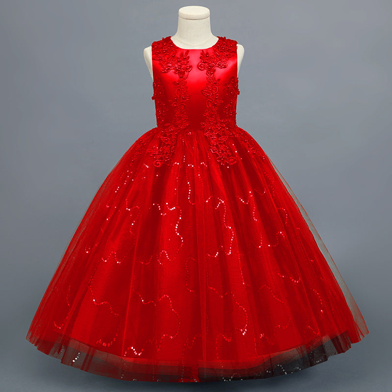 A-Line/Princess Scoop Neck Sleeveless Tulle Flower Girl Dress with Lace Appliques & Ruffles Red