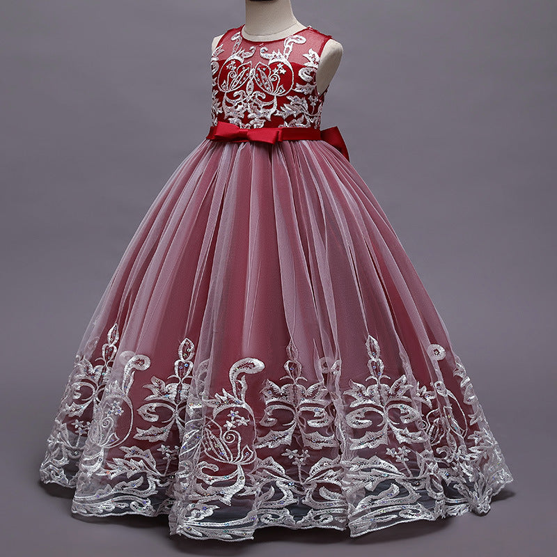 A-Line/Princess Scoop Neck Sleeveless Tulle Flower Girl Dress with Lace Appliques & Bow Claret