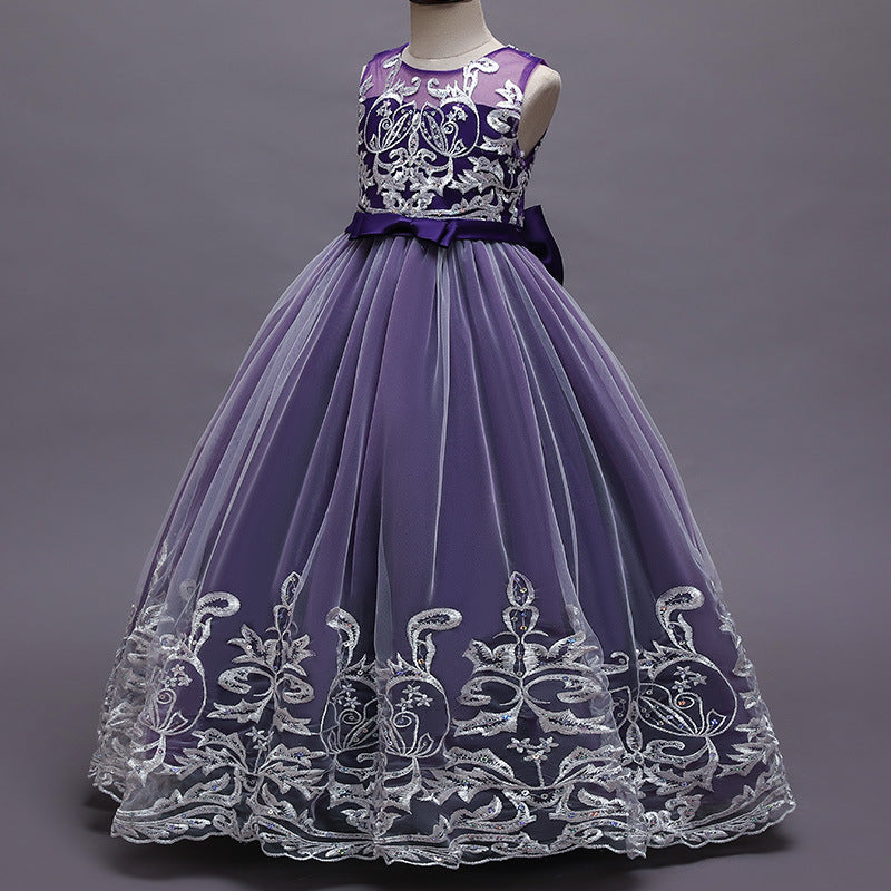 A-Line/Princess Scoop Neck Sleeveless Tulle Flower Girl Dress with Lace Appliques & Bow Dark Purple