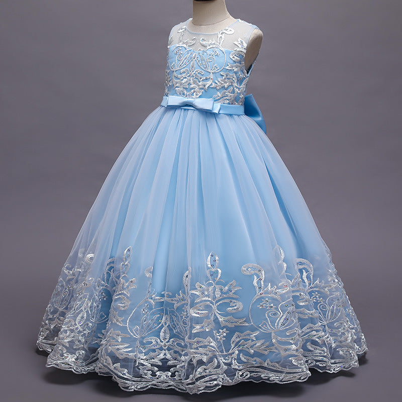 A-Line/Princess Scoop Neck Sleeveless Tulle Flower Girl Dress with Lace Appliques & Bow Sky Blue