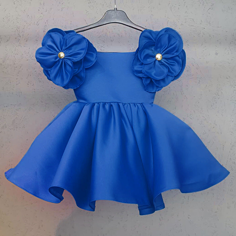 Sweet Ball Gown Off-the-Shoulder Flower Girl Dress with 3D Flower & Beadings Blue