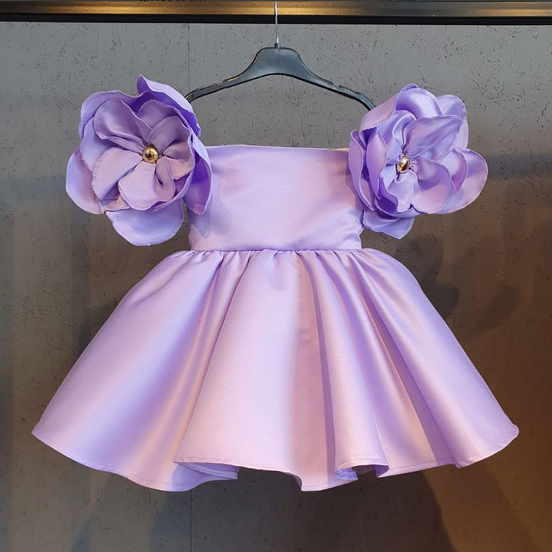 Sweet Ball Gown Off-the-Shoulder Flower Girl Dress with 3D Flower & Beadings Purple