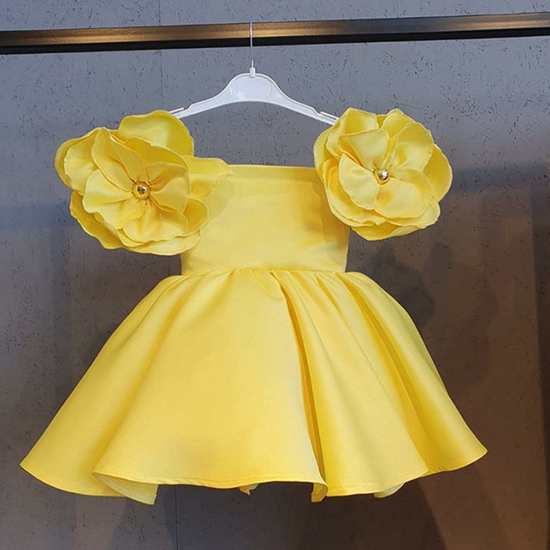 Sweet Ball Gown Off-the-Shoulder Flower Girl Dress with 3D Flower & Beadings Yellow