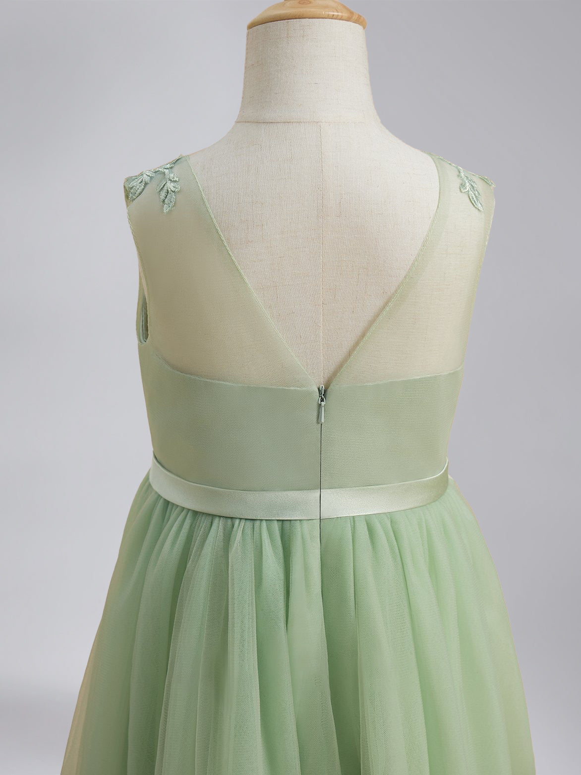 A-Line/Princess Scoop Sleeveless Asymmetrical Pleated Flower Girl Dresses with Sash & Lace Appliques