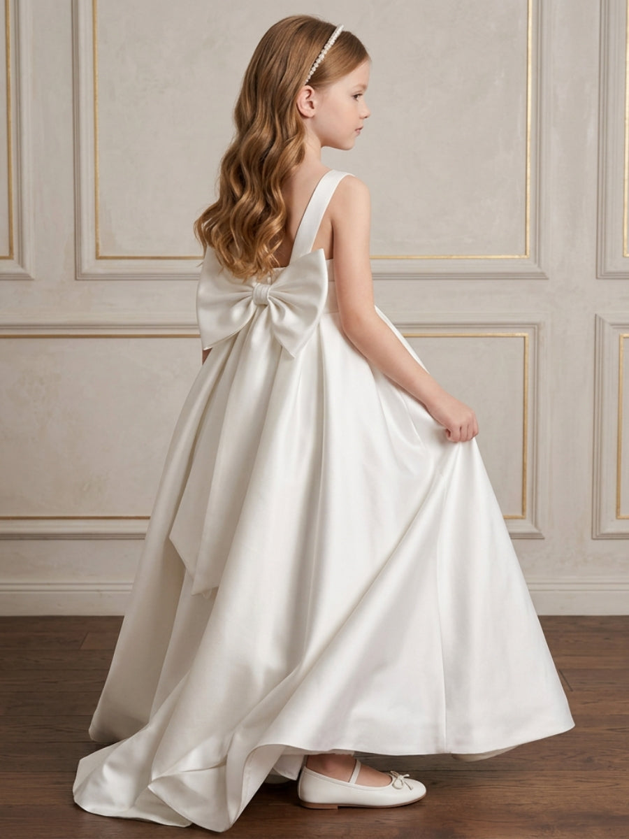A-Line/Princess Square Collar Flower Girl Dresses with Bow Ankle Length Sleeveless Black