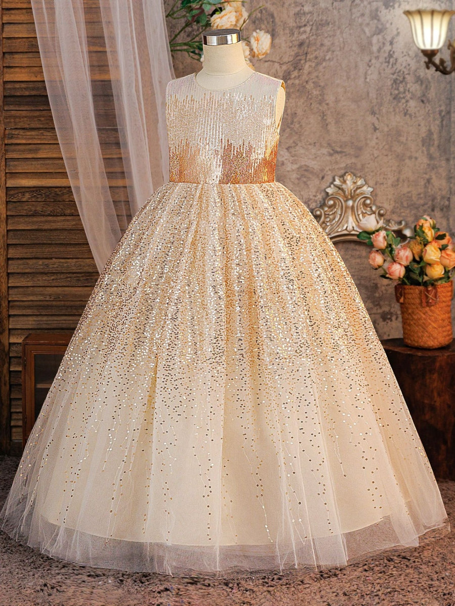A-Line/Princess Scoop Sequins Flower Girl Dresses Sleeveless Ankle-Length