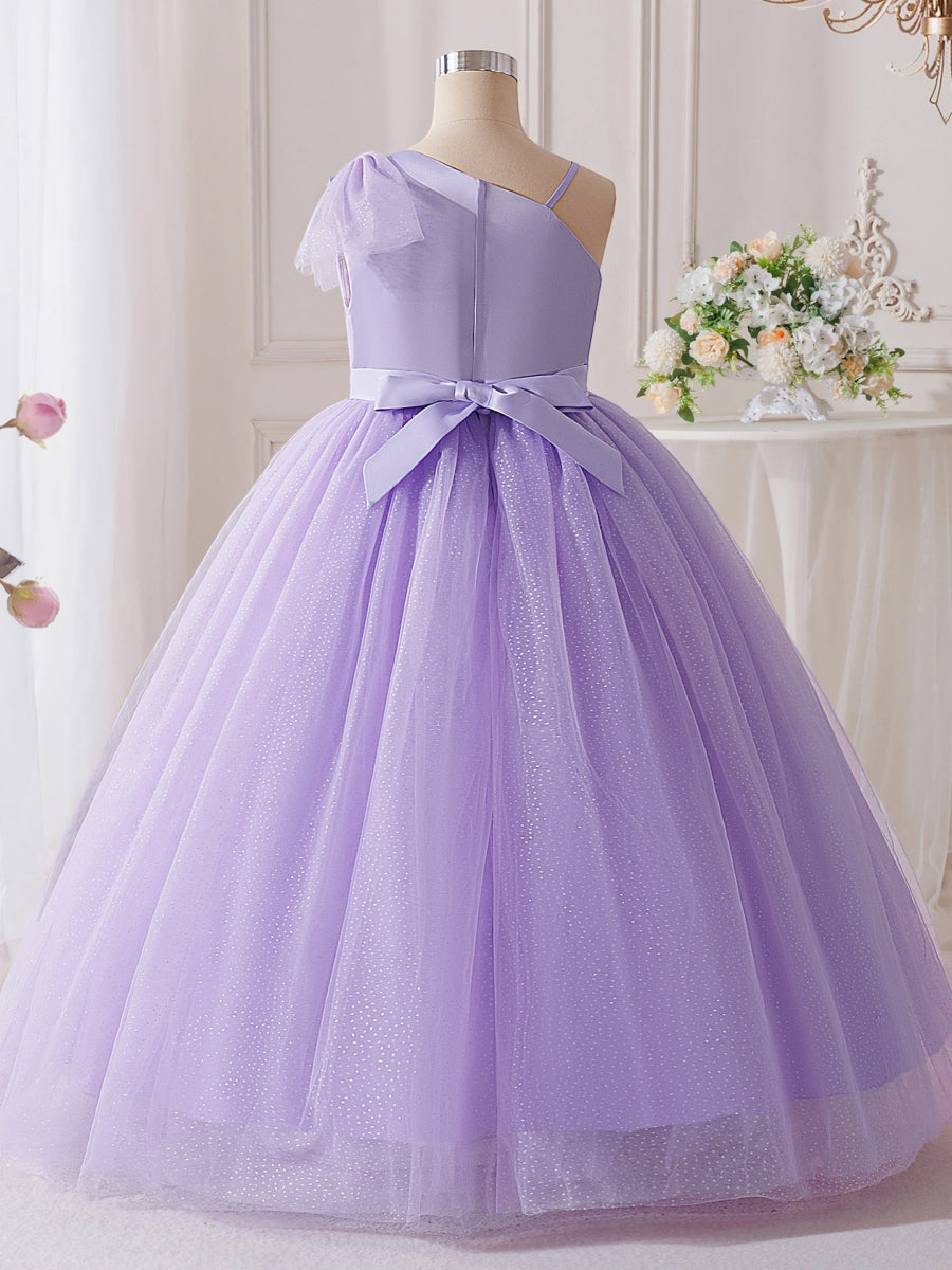 A-Line/Princess One-Shoulder Tulle Flower Girl Dresses Sleeveless Ankle-Length Ruched