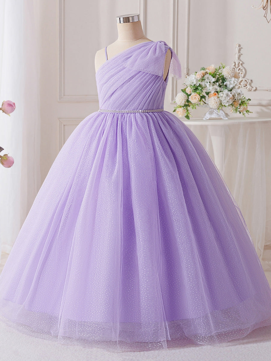A-Line/Princess One-Shoulder Tulle Flower Girl Dresses Sleeveless Ankle-Length Ruched