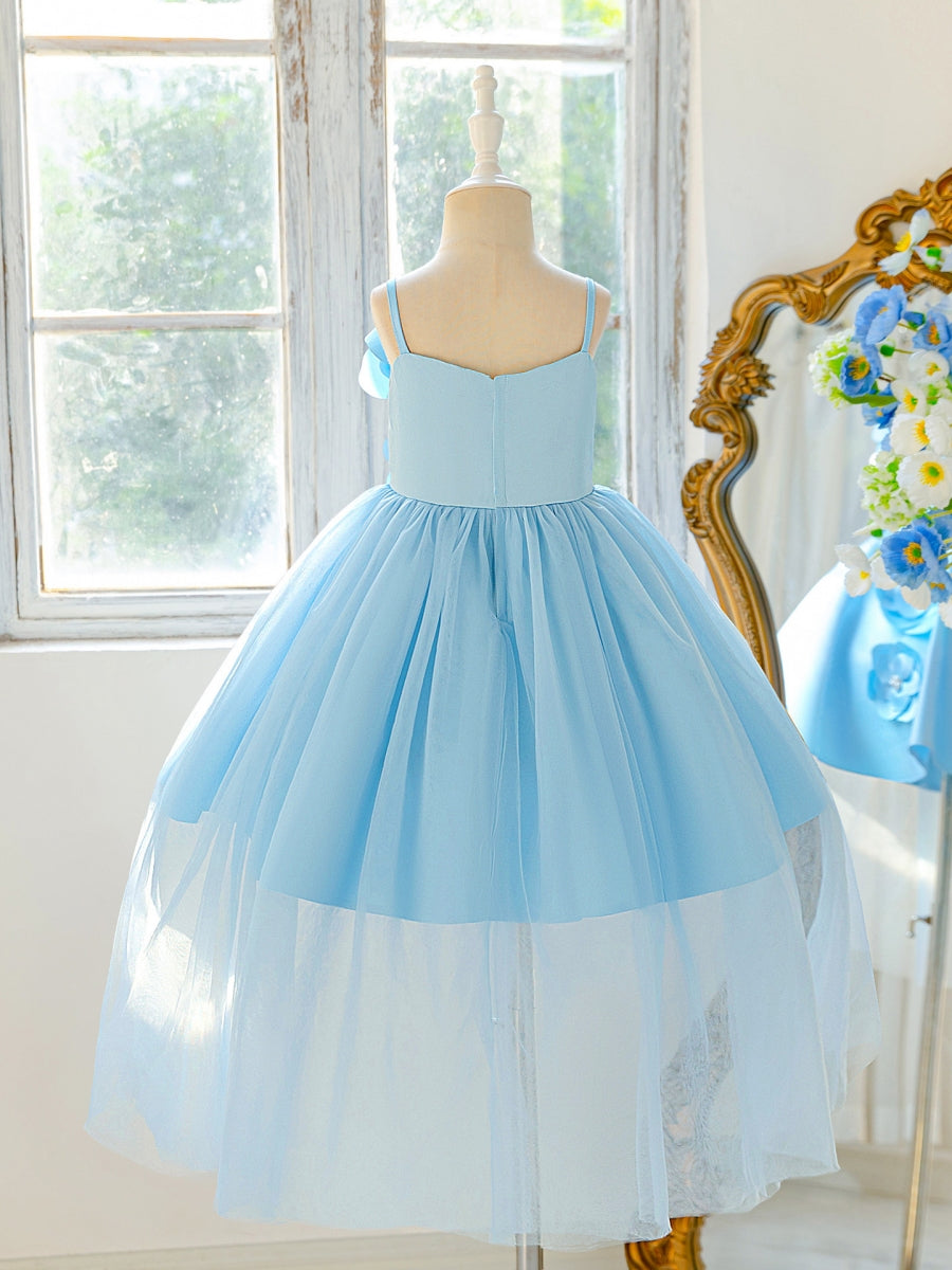A-Line/Princess Spaghetti Straps Satin Flower Girl Dresses With 3D Flowers Knee-Length Tulle Sleeveless