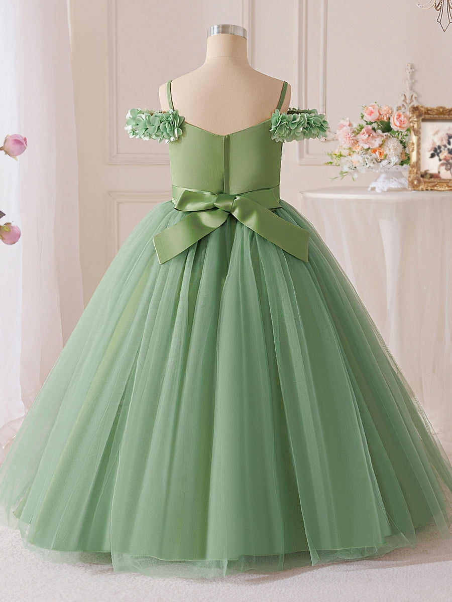 A-Line/Princess Off-the-Shoulder Tulle Flower Girl Dresses Sleeveless Ankle-Length Ruched