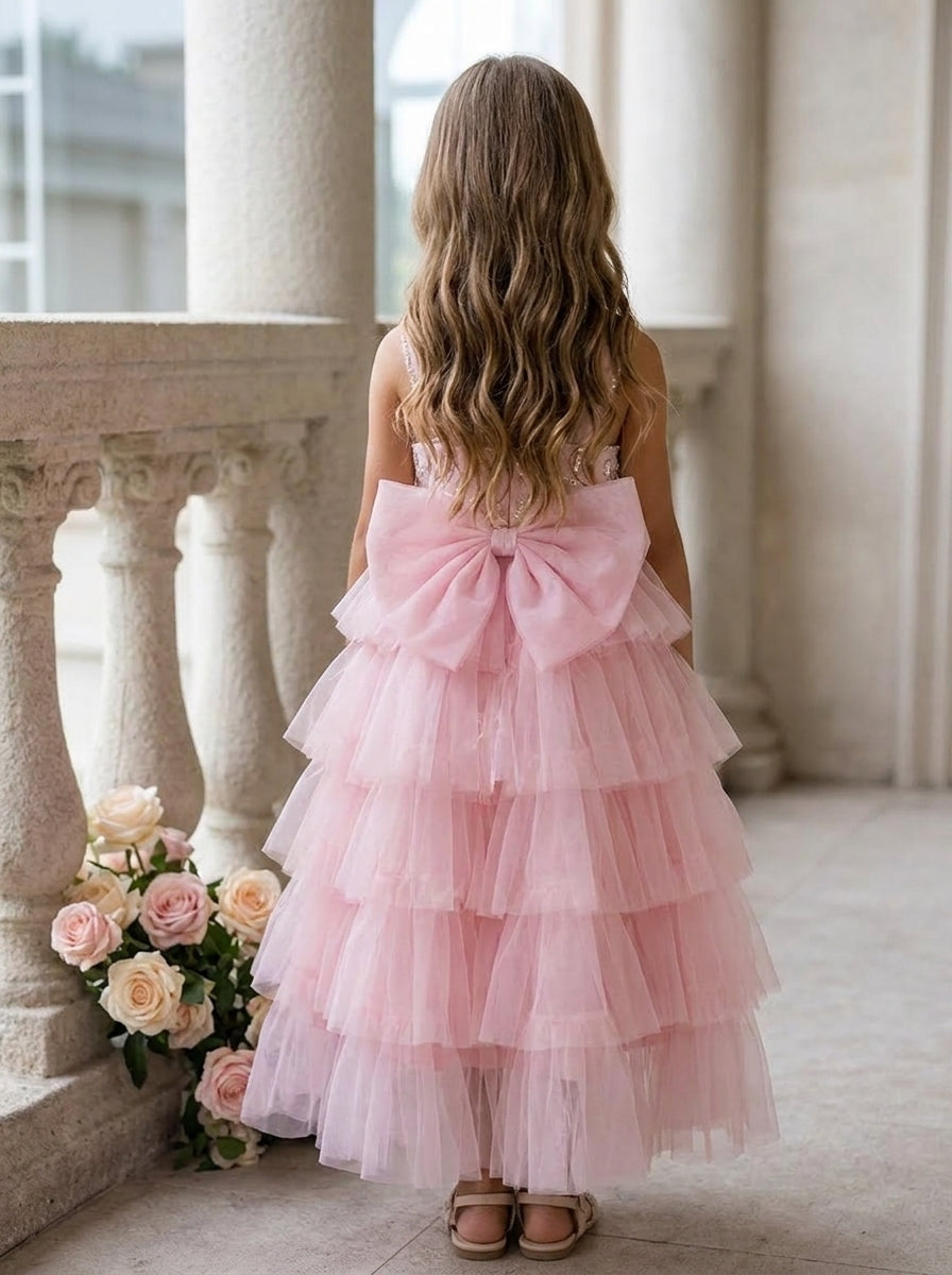 A-Line/Princess Spaghetti Straps Tulle Flower Girl Dresses Sleeveless Ankle-Length Floral