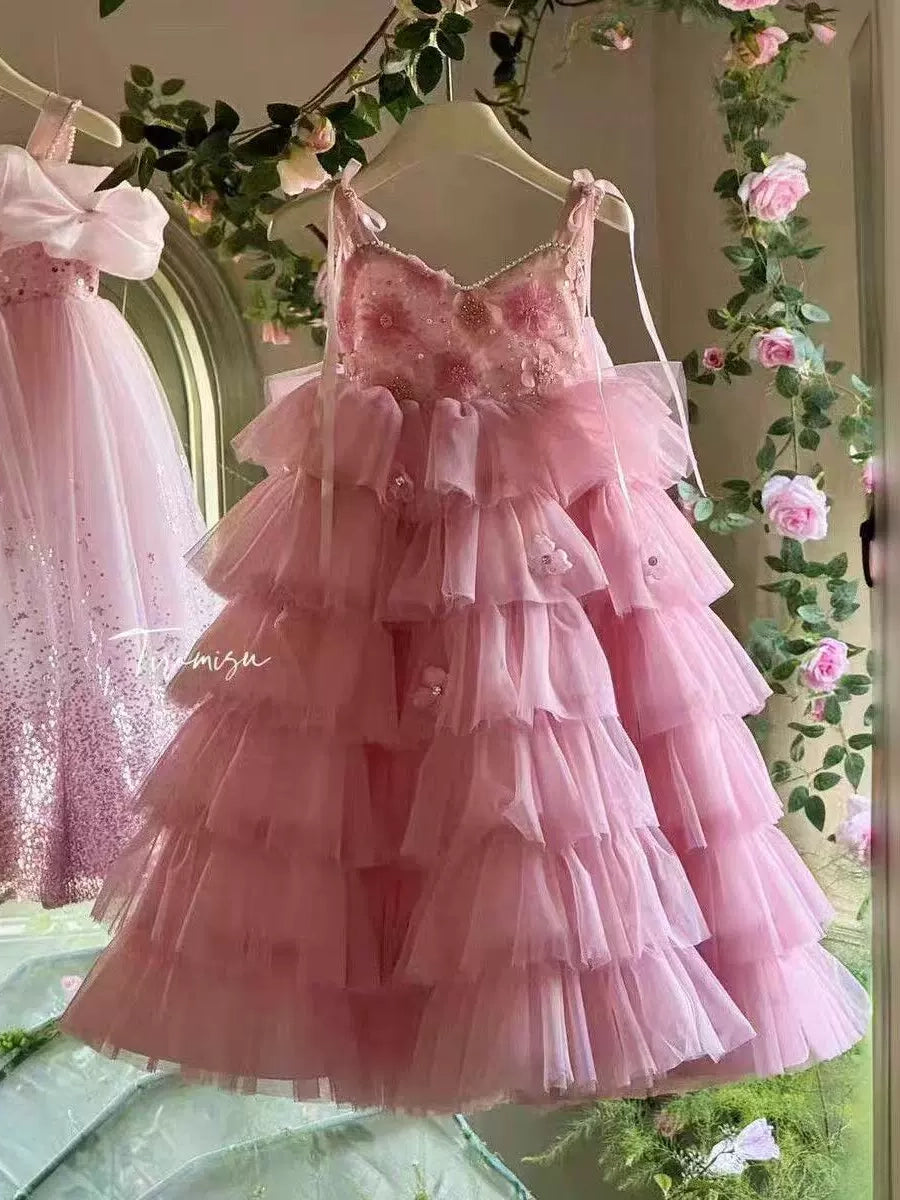 A-Line/Princess Spaghetti Straps Tulle Flower Girl Dresses Sleeveless Ankle-Length Floral
