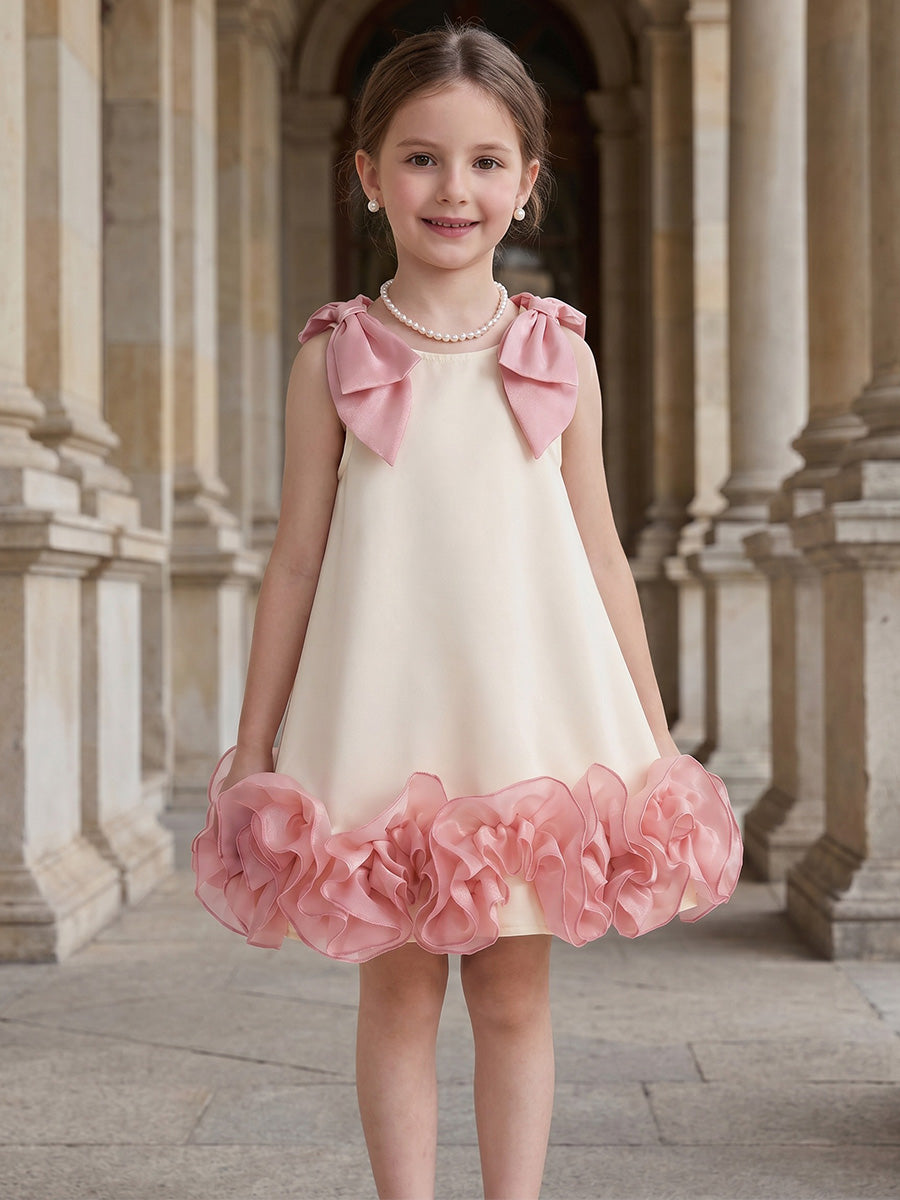 A-Line/Princess Scoop Sleeveless Knee-Length Flower Girl Dresses with Bowknot Straps White