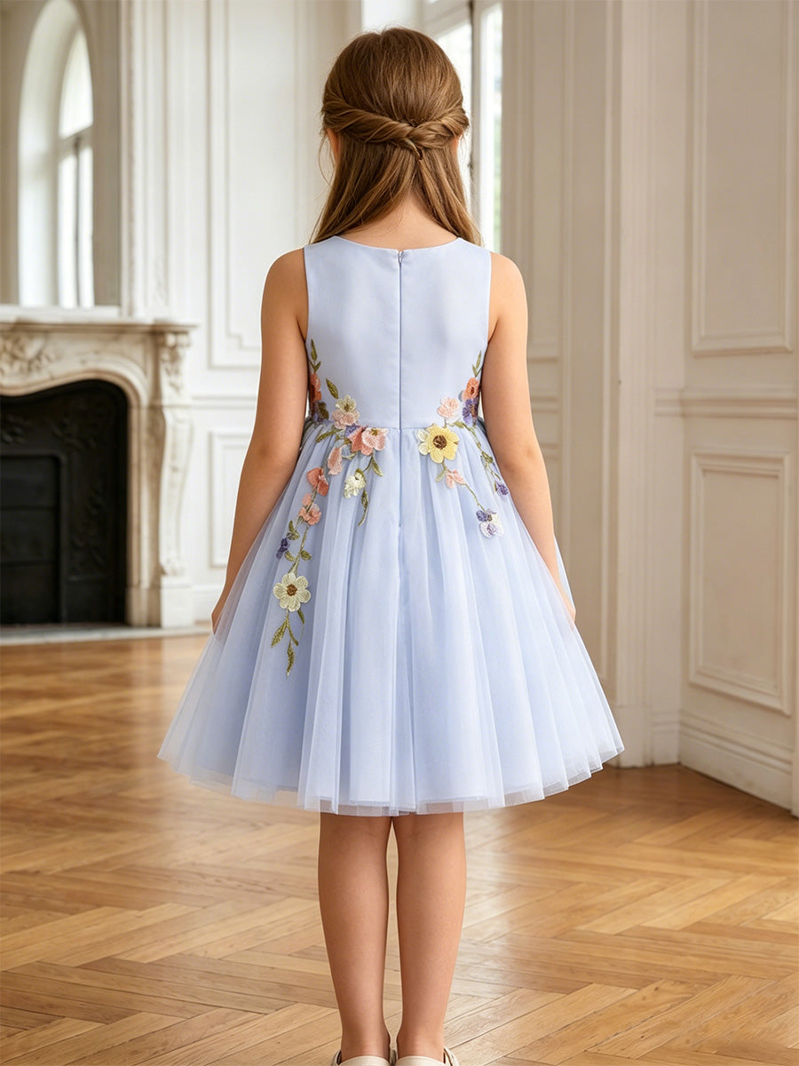 A-Line/Princess Scoop Sleeveless Knee-Length Flower Girl Dresses with 3D Flowers White