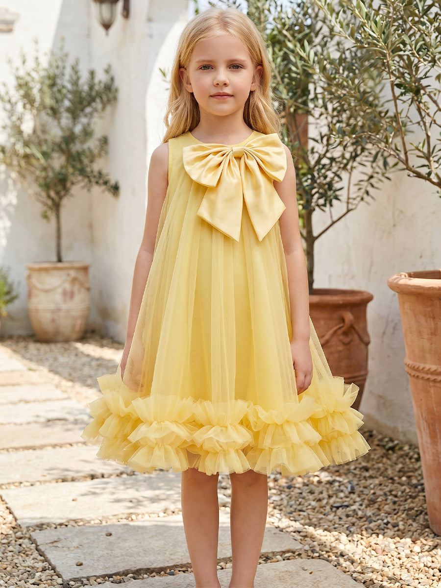 A-Line/Princess Scoop Sleeveless Knee-Length Flower Girl Dresses with Bowknot Yellow