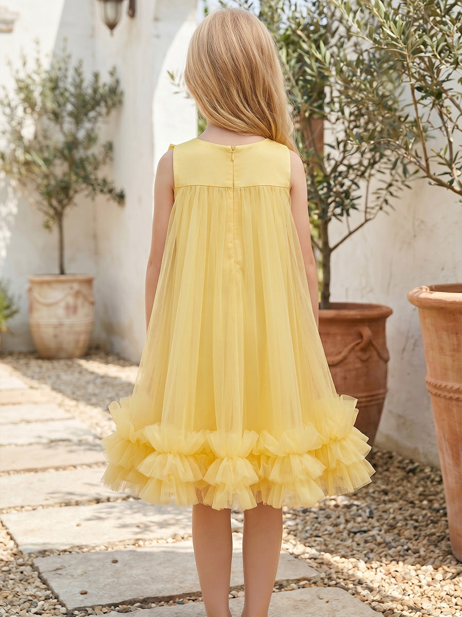 A-Line/Princess Scoop Sleeveless Knee-Length Flower Girl Dresses with Bowknot White
