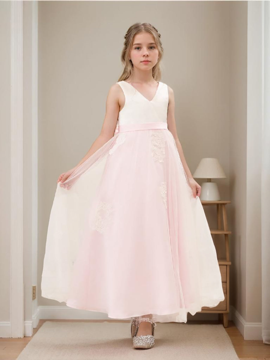 A-line Satin Tulle Ankle-length Pink Dress As Pic