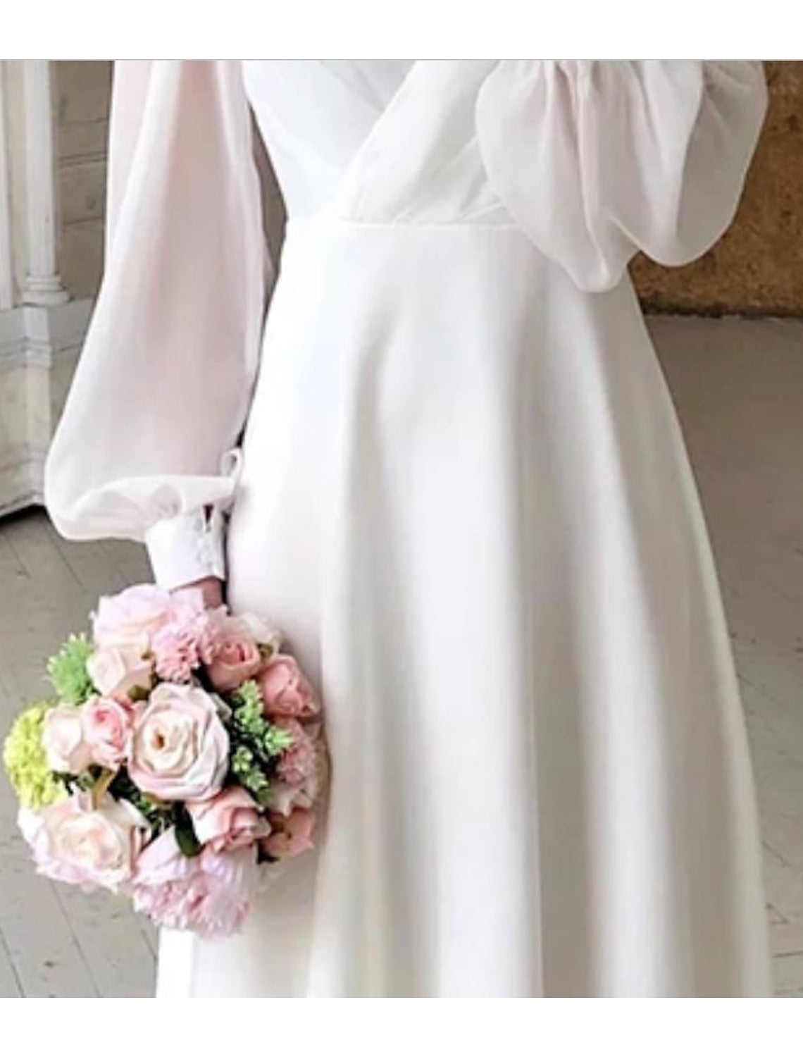 A-Line/Princess V-Neck Tea-length Wedding Dress Pink