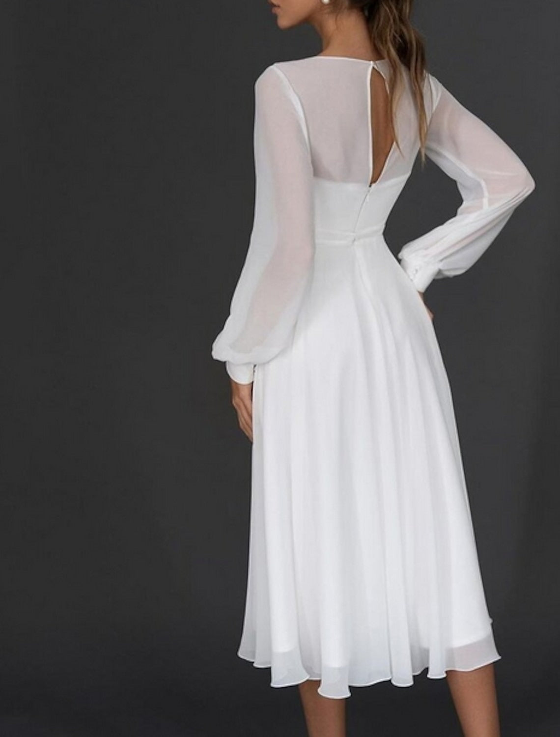 A-Line/Princess V-Neck Tea-length Wedding Dress White