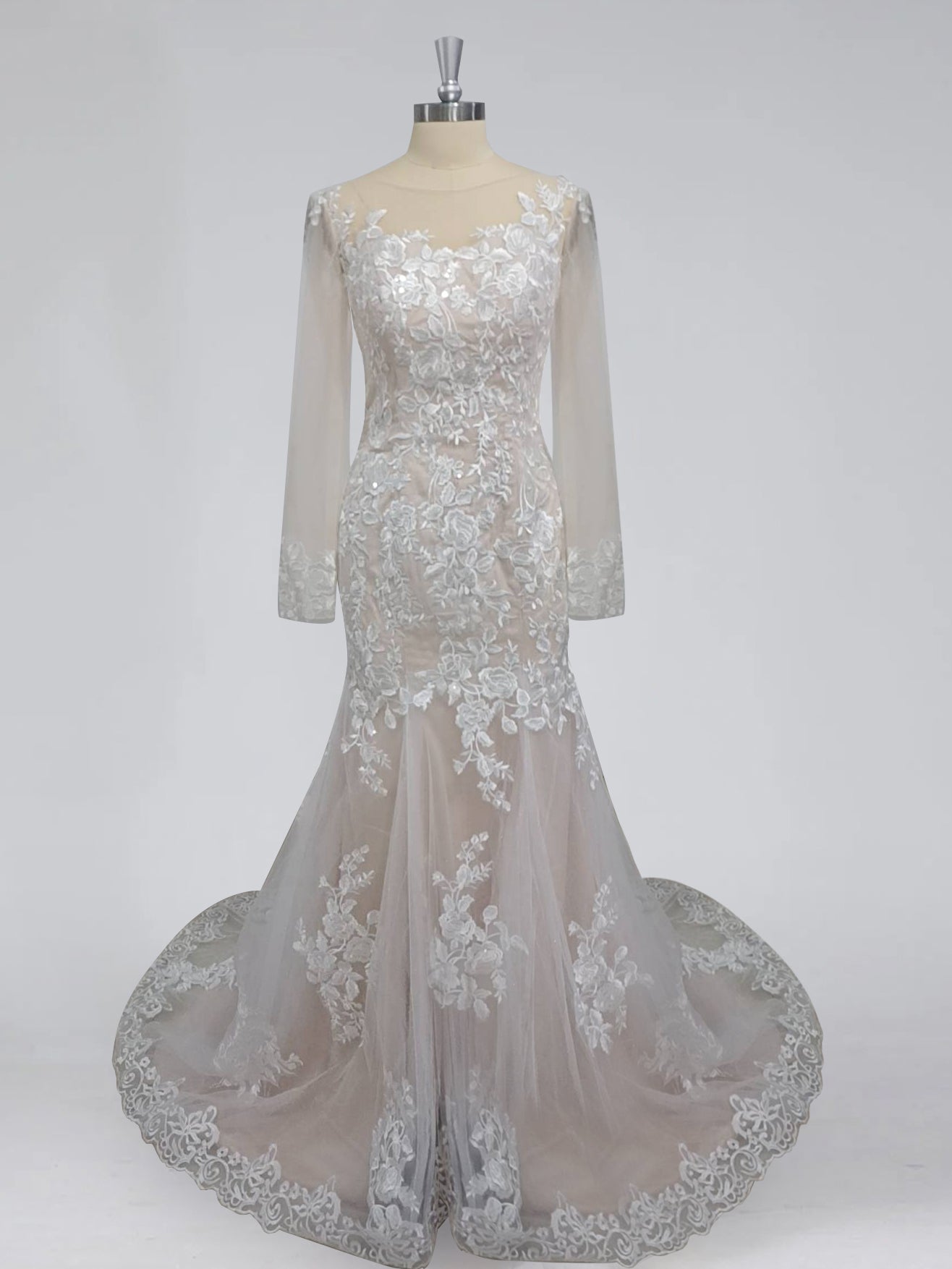 Trumpet/Mermaid V-Neck Floor-length Lace Wedding Dress Ivory