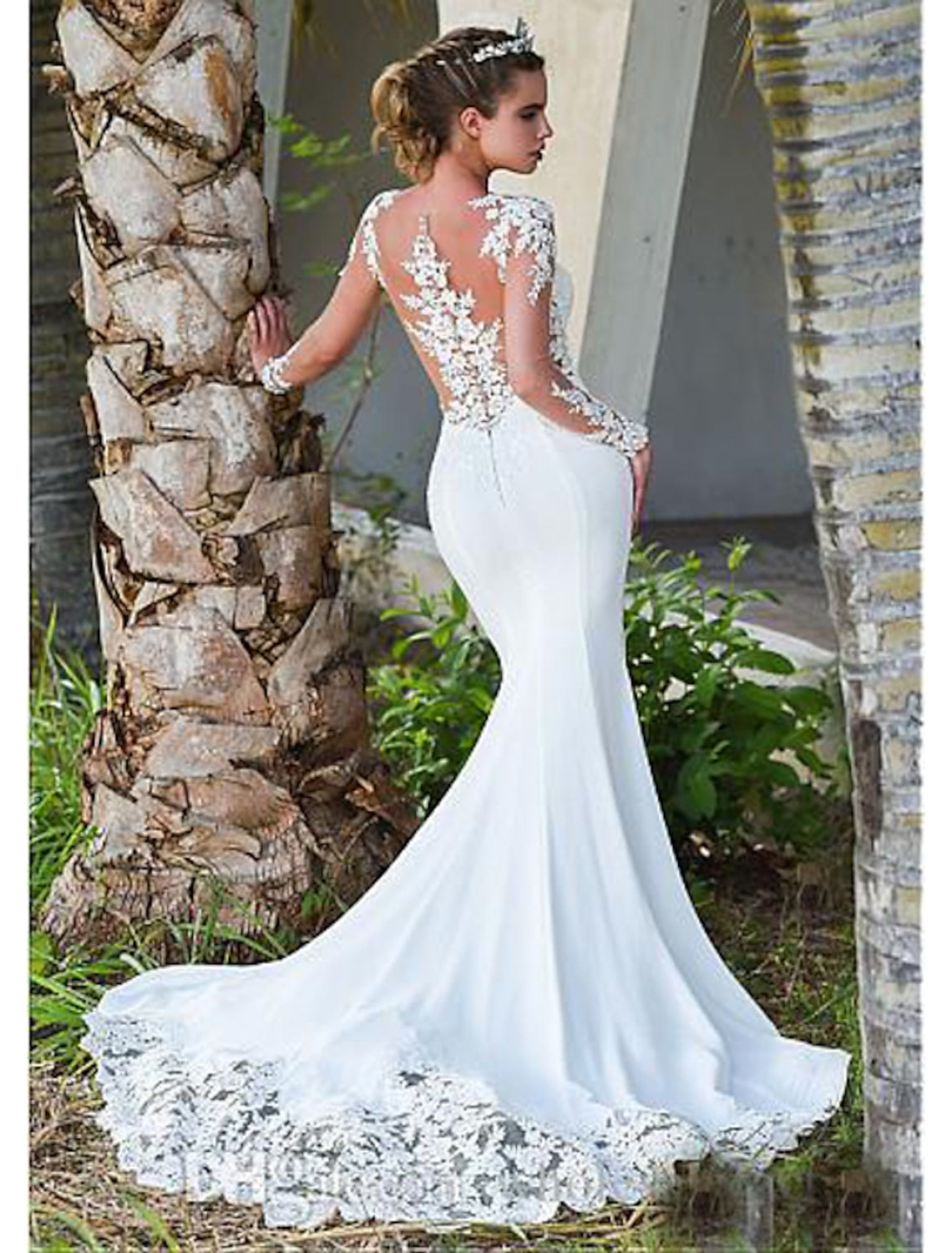 Trumpet/Mermaid Scoop Floor-length Lace Wedding Dress Ivory
