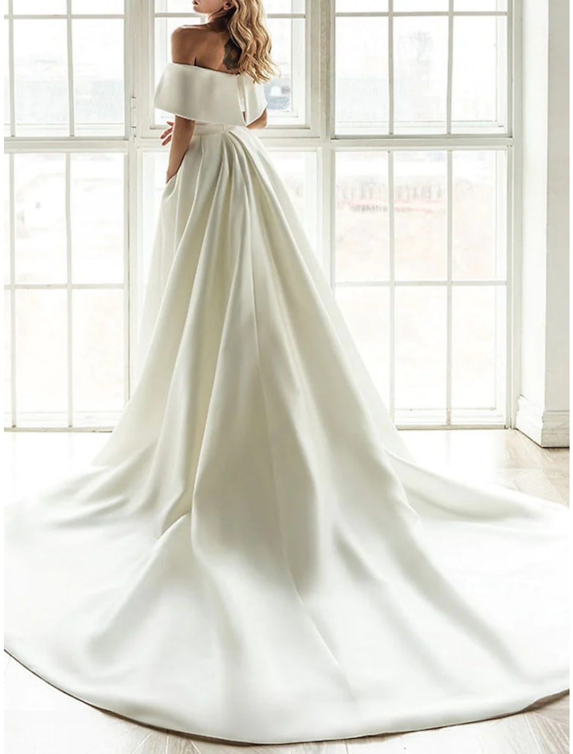 A-Line/Princess Off-the-Shoulder Floor-length Wedding Dress White
