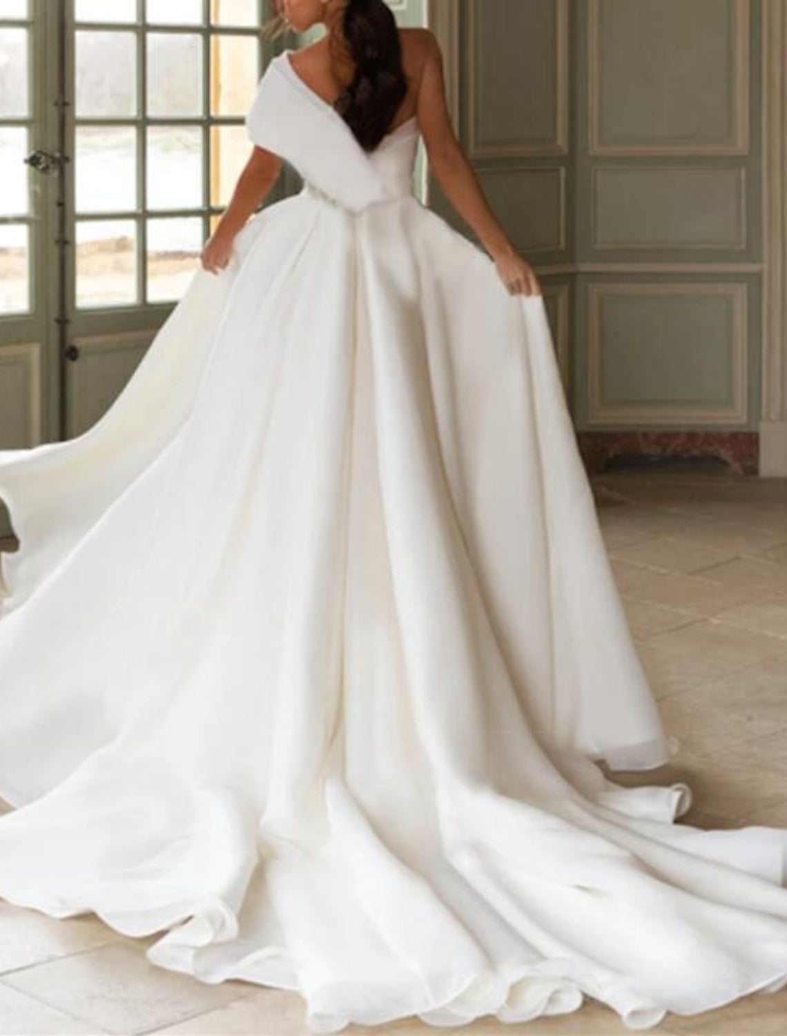 A-Line/Princess One-Shoulder Floor-length Wedding Dress White