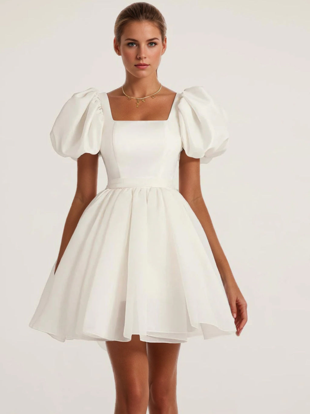 A-Line/Princess Square Mini Wedding Dress Ivory