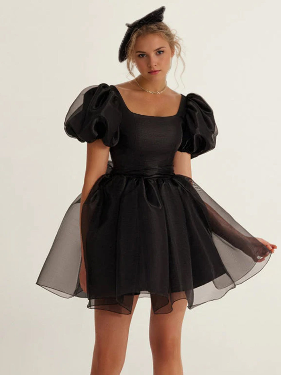 A-Line/Princess Square Mini Wedding Dress Black