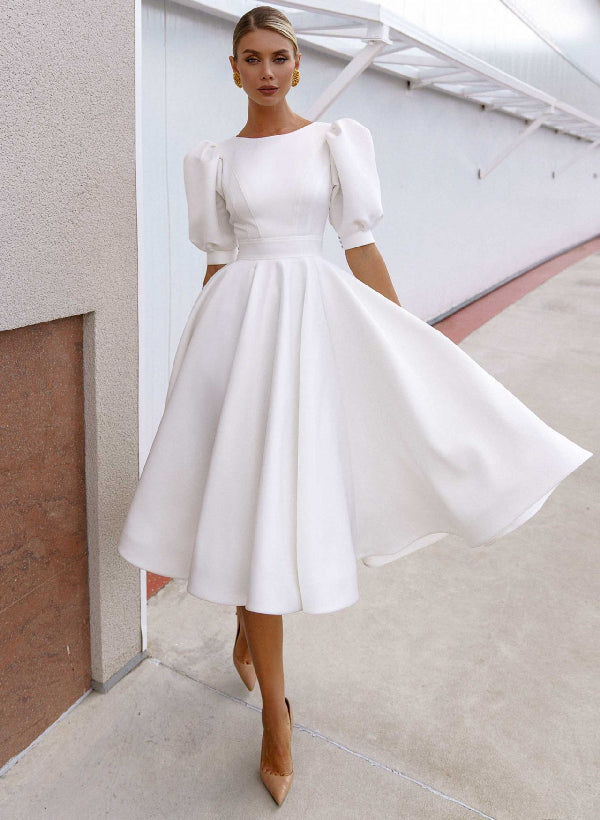 A-Line/Princess Scoop Knee-Length Wedding Dress Ivory