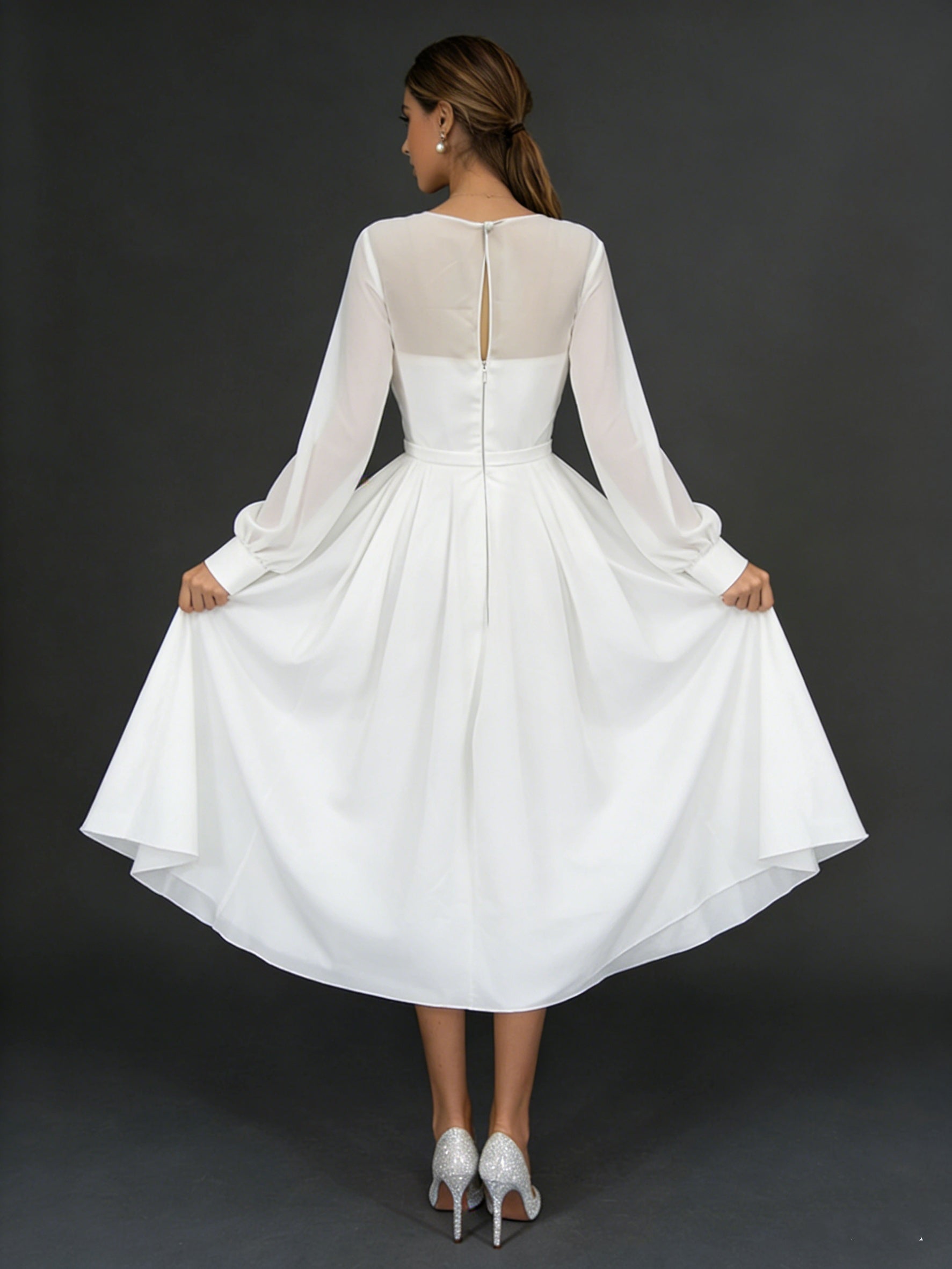 A-Line/Princess V-Neck Tea-Length Wedding Dress