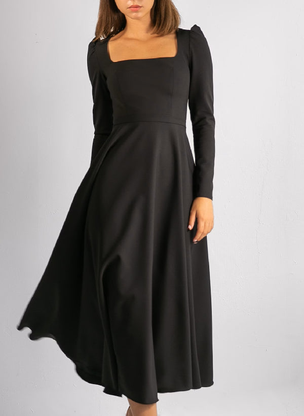 A-Line/Princess Square Tea-Length Wedding Dress Black