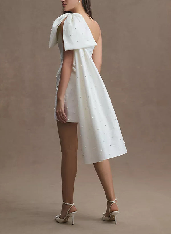 Sheath/Column One-Shoulder Mini Wedding Dress White