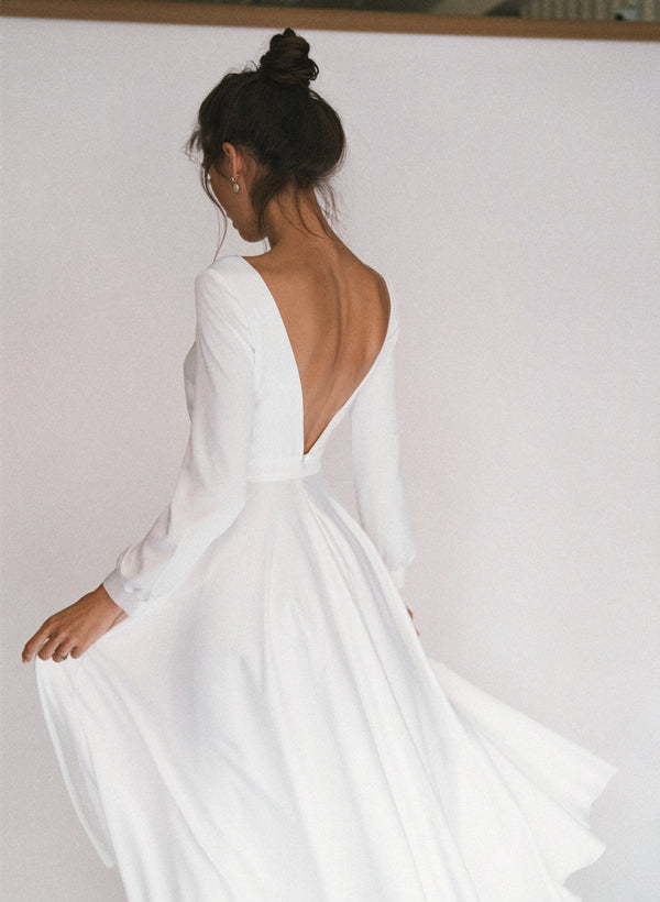 A-Line/Princess Square Tea-Length Wedding Dress Ivory