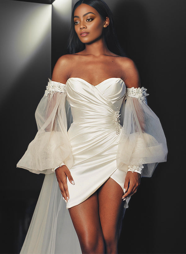 Sheath/Column Sweetheart Mini Lace Wedding Dress Ivory