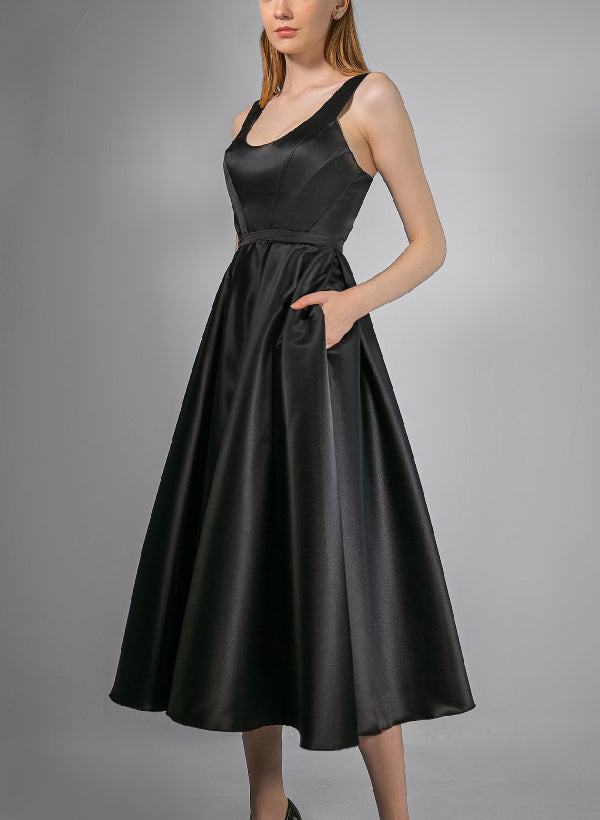A-Line/Princess Scoop Tea-Length Wedding Dress Black