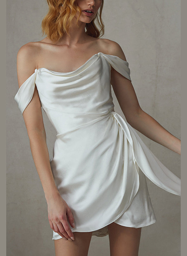 Sheath/Column Off-the-Shoulder Mini Wedding Dress Ivory