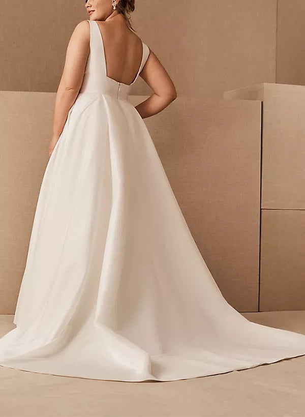 A-Line/Princess V-Neck Plus Size Wedding Dress with Pockets Pink