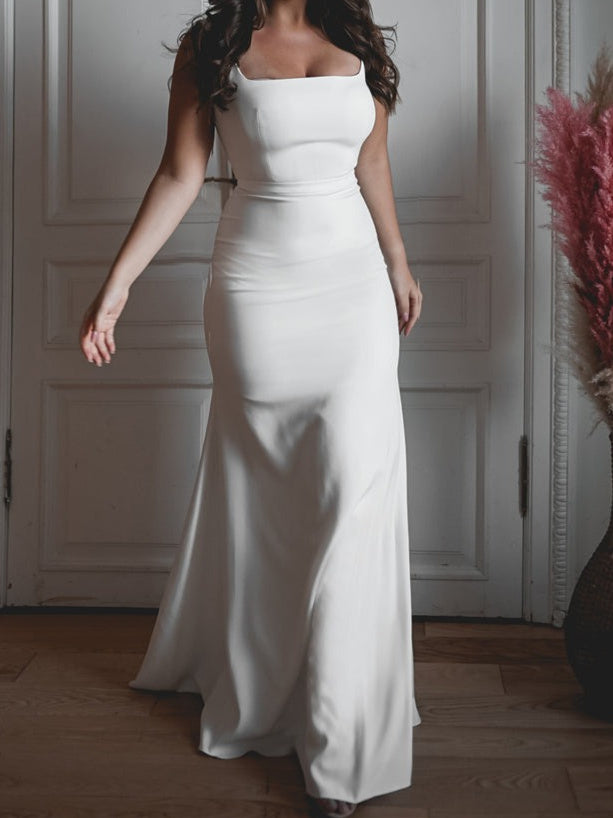 Trumpet/Mermaid Square Neck Floor-Length Wedding Dress White