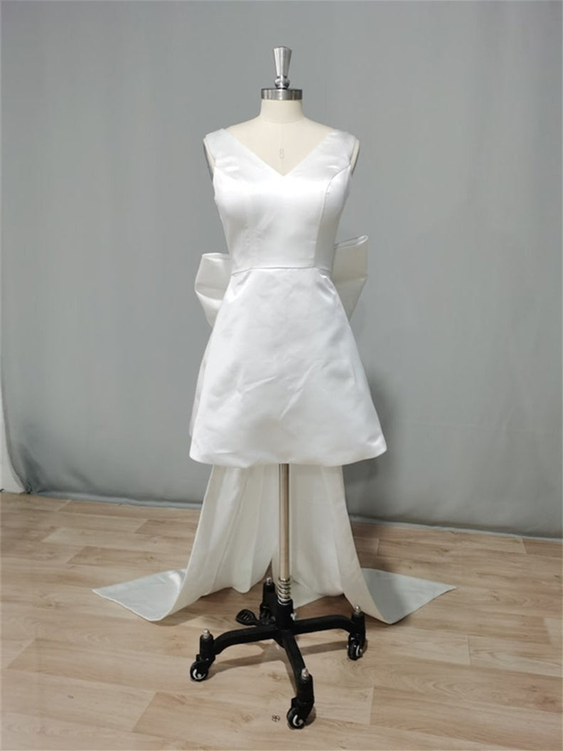 A-Line/Princess V-Neck Mini Wedding Dress With Bow Pink