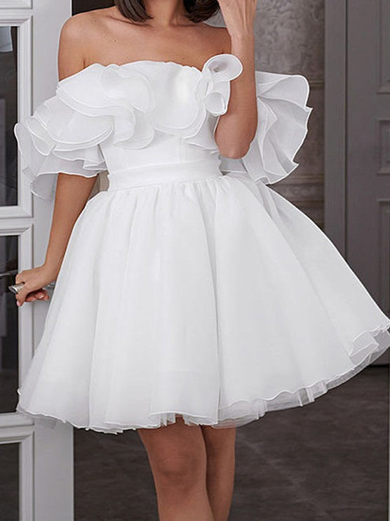 A-Line/Princess Off-The-Shoulder Short Wedding Dress White