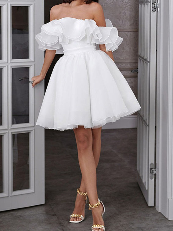 A-Line/Princess Off-The-Shoulder Short Wedding Dress Ivory